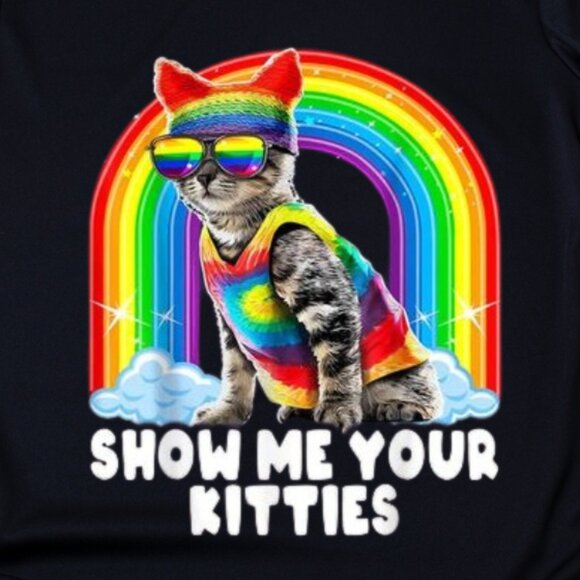 Show Me Your Kitties T-shirt Cat Hippie Rainbow Lgbt Pride - Picture 3 of 3